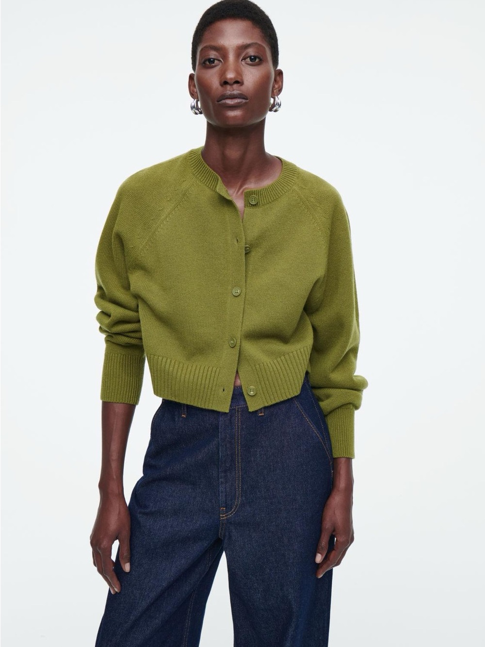 *RARE* COS Olive Green Button-Front Women's Cardigan Sweater